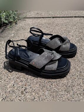 Vicenza Black Crystal-Embellished Chunky Sandals